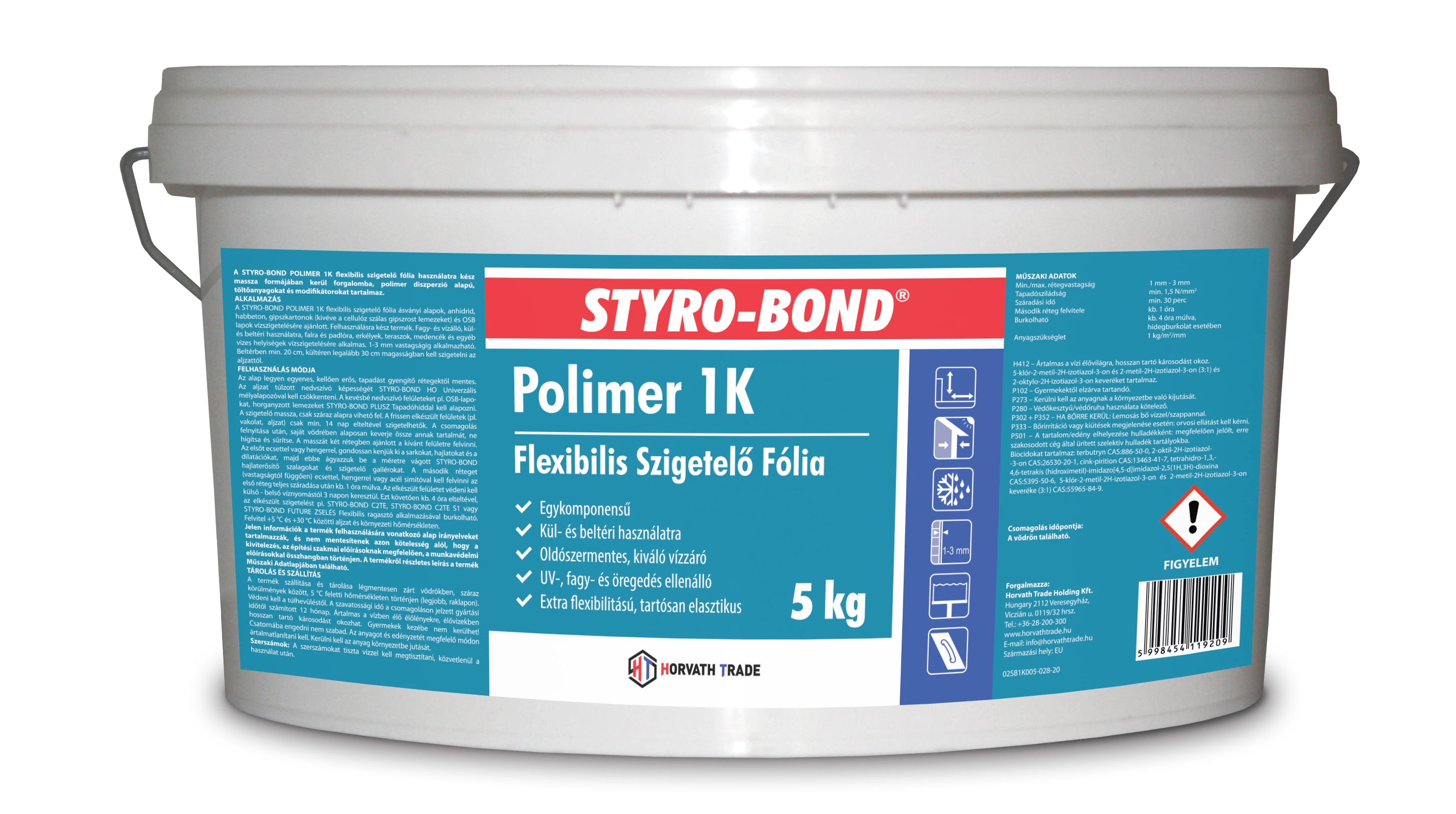 STYRO-BOND POLIMER FLEXIBILIS kenhető vízszigetelés FOLYÉKONY FÓLIA  5kg